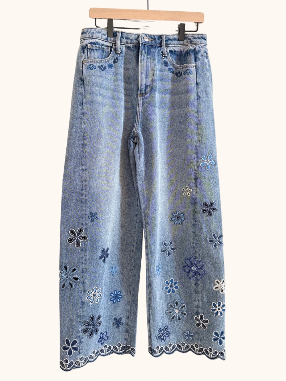 Anthropologie Driftwood Elaine Doily Daisy High Rise Barrel Jeans W28 Never Worn - Picture 2 of 6